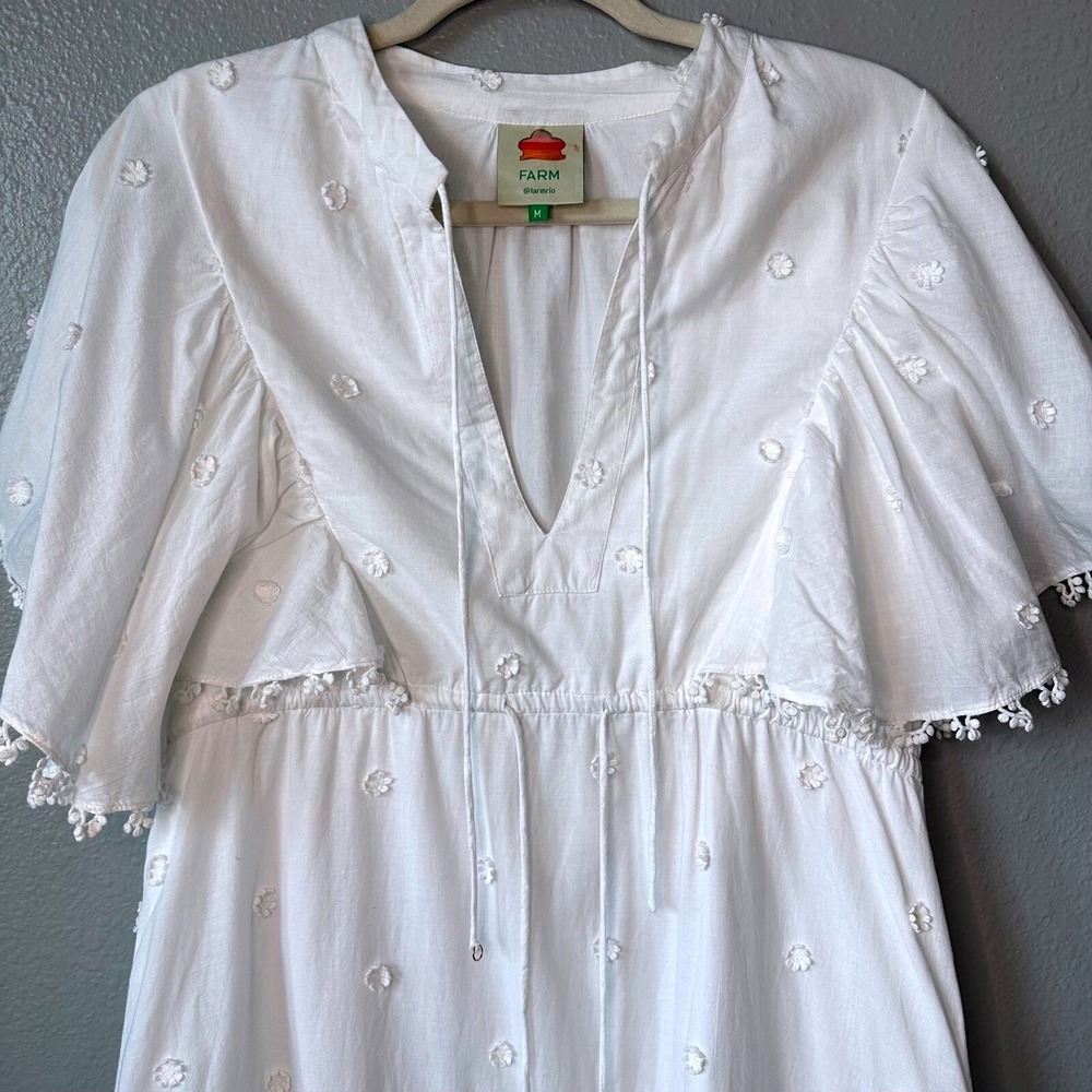 Farm Rio White Mini Dress Floral Embroidered Boho Medium Beach Resort‎ Romantic - Picture 8 of 11